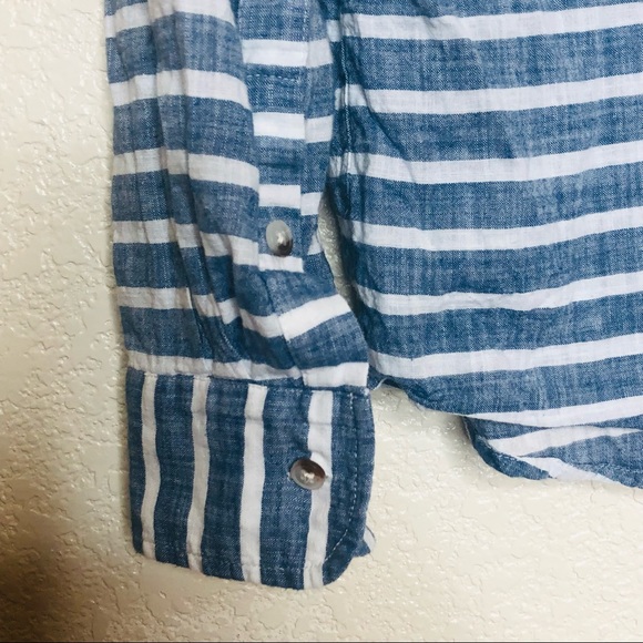Marine Layer Causal Shirt Medium Cotton Blue White Stripes Half Button Down - Picture 7 of 9